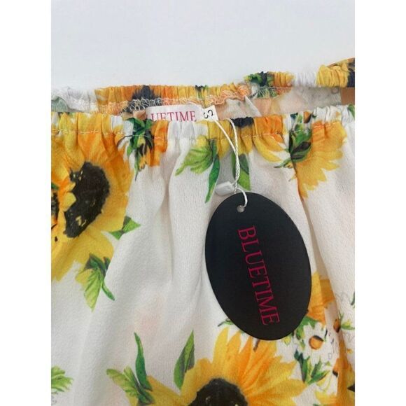 New Bluetime Sunflower Crop Cold Shoulder Blouse - Picture 2 of 6